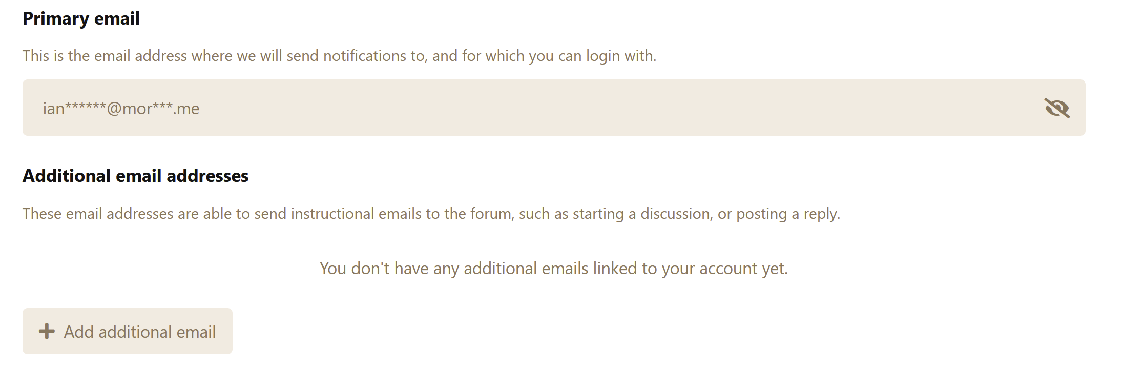 Additional email addresses in user settings